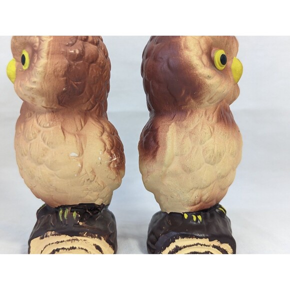 Vintage Ceramic Hand Painted Owl on Log Salt and Pepper Shaker Set- Japan - Picture 4 of 7